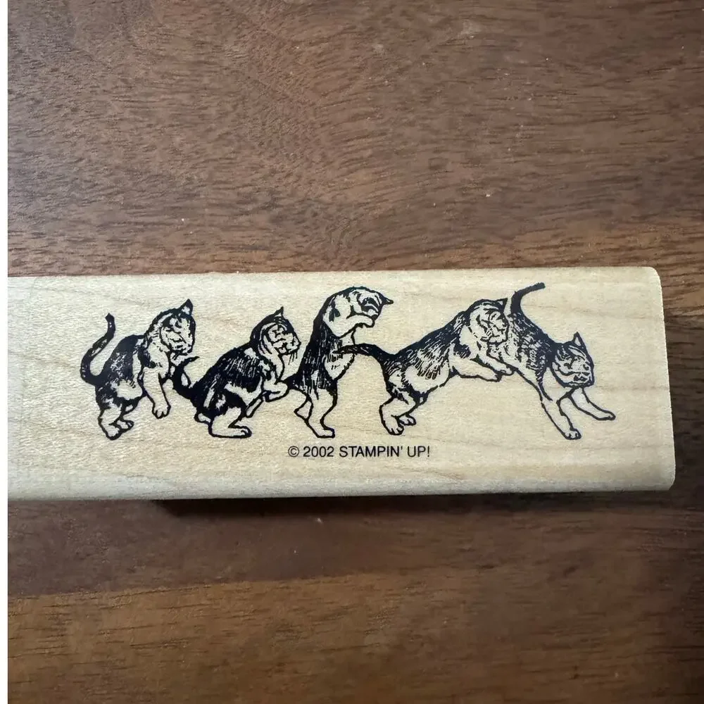 Stampin' Up Fancy Felines Rubber Stamp Set of 5 NO YARN STAMP Wood Mounted